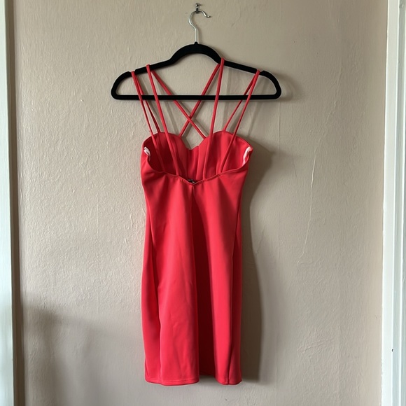 Solemio Los Angeles Bright Neon Pink Strappy Bodycon Clubbing Party Dress Small - Picture 8 of 9